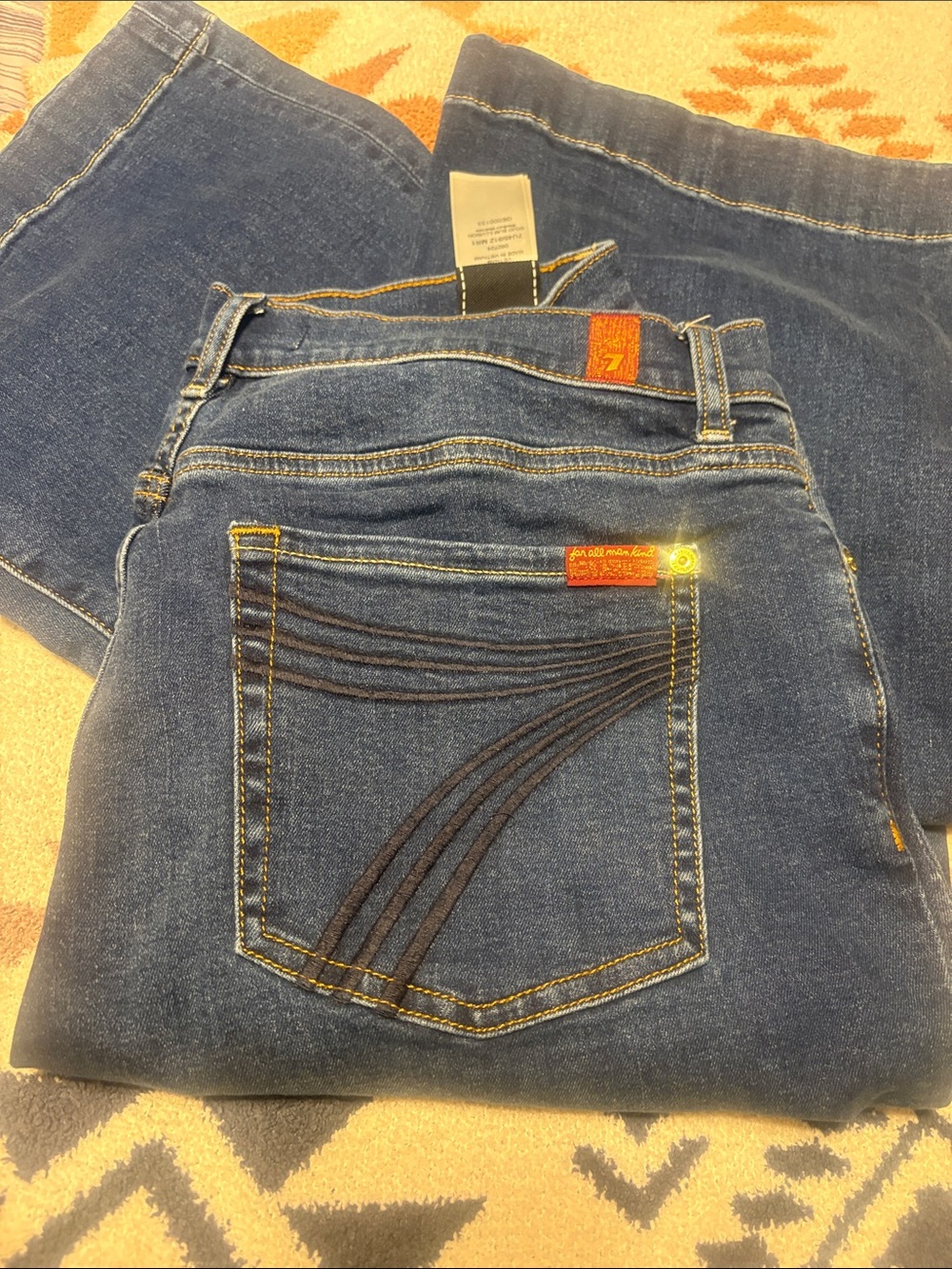 Seven7 Women's Blue Boot Cut Jeans with Signature Pocket Stitching